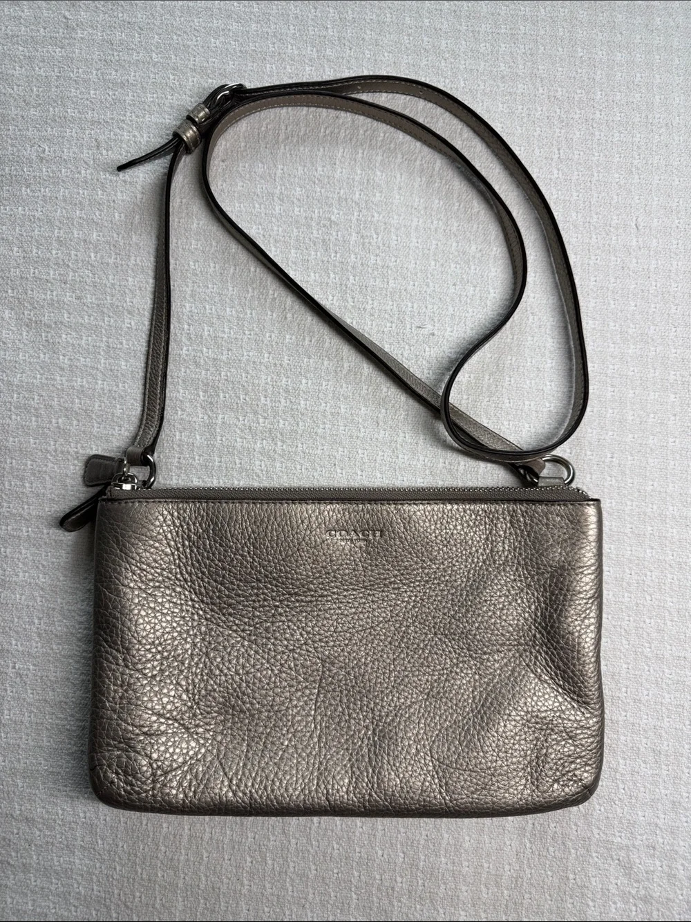 Coach Lyla bronze metallic crossbody pebbled leather bag double zippers